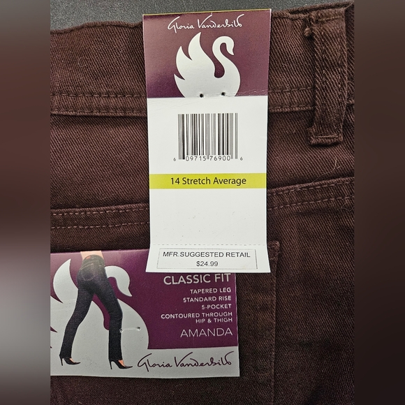NWT - Vintage Gloria Vanderbilt Brown Stretch Classic Amanda Jeans - Size 14 - Picture 3 of 8